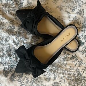 BAMBOO Black Mules with Bow Detail